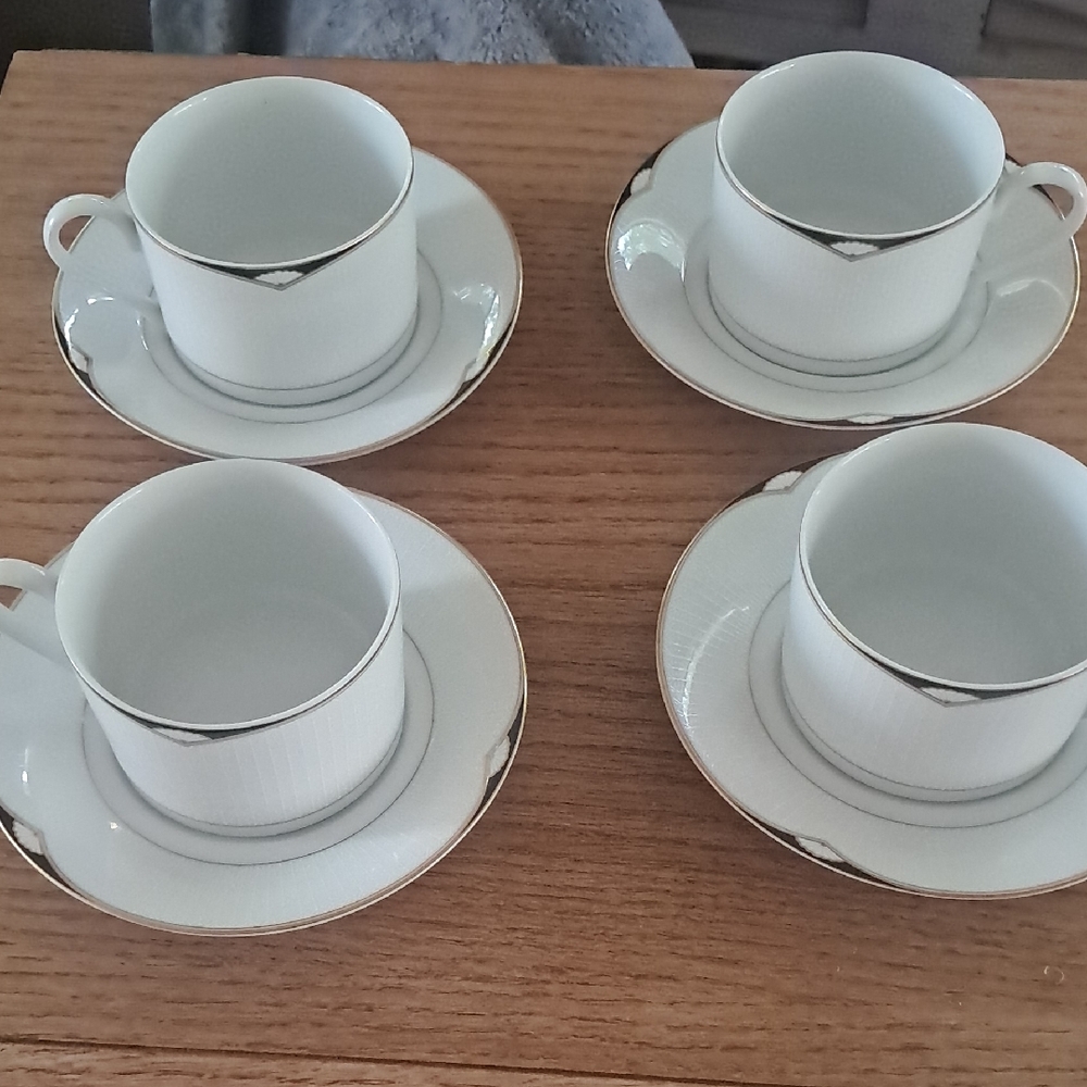Elegant White and Gold Trimmed Tea Cup Set